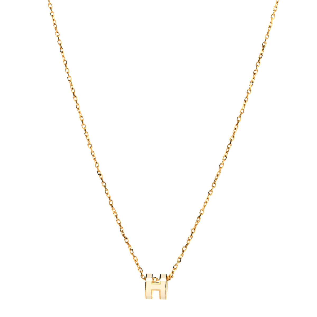 Lacquered Gold Mini Pop H Pendant Necklace White