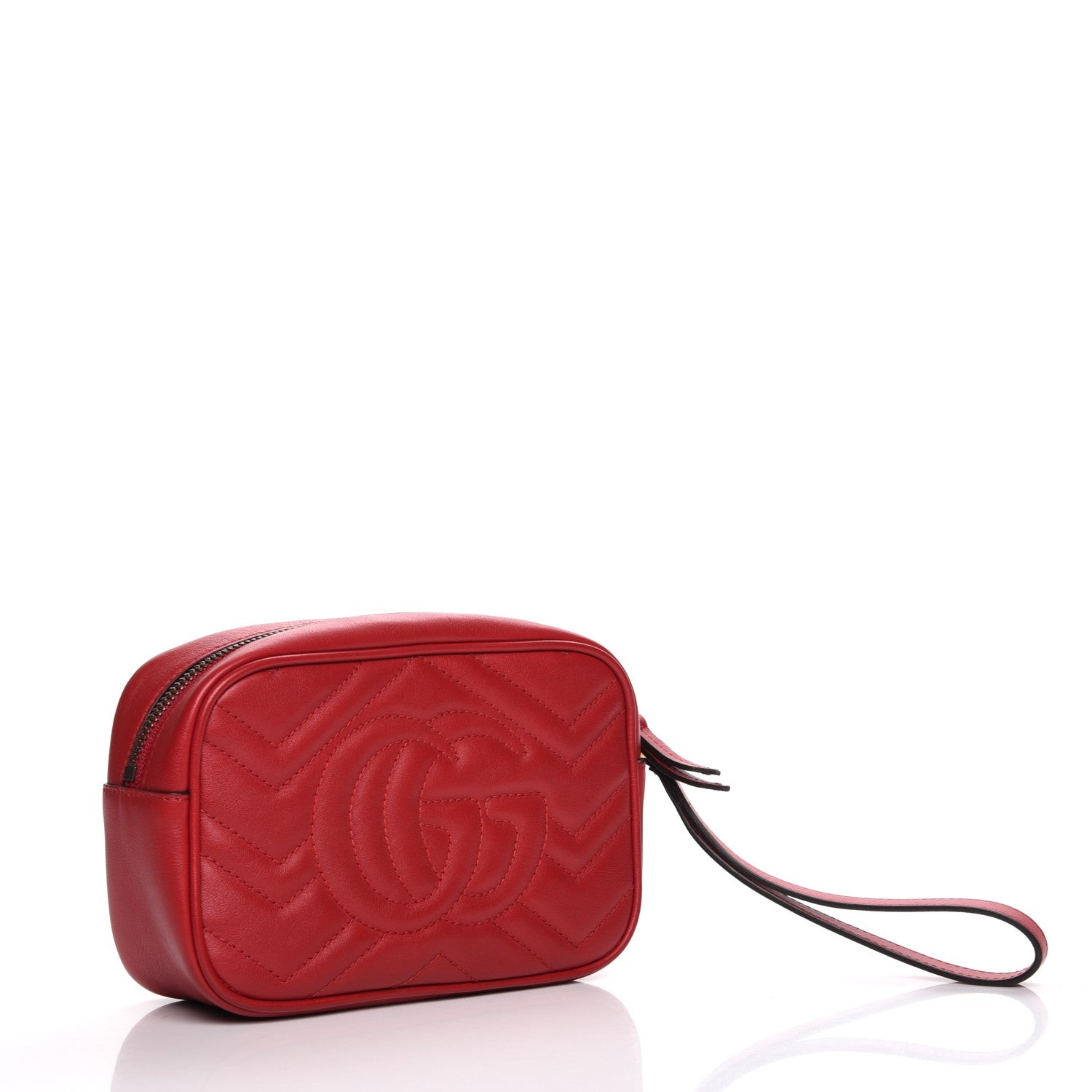 Gucci Calfskin Matelasse Mini GG Marmont Wrist Wallet Hibiscus Red 3 of 7