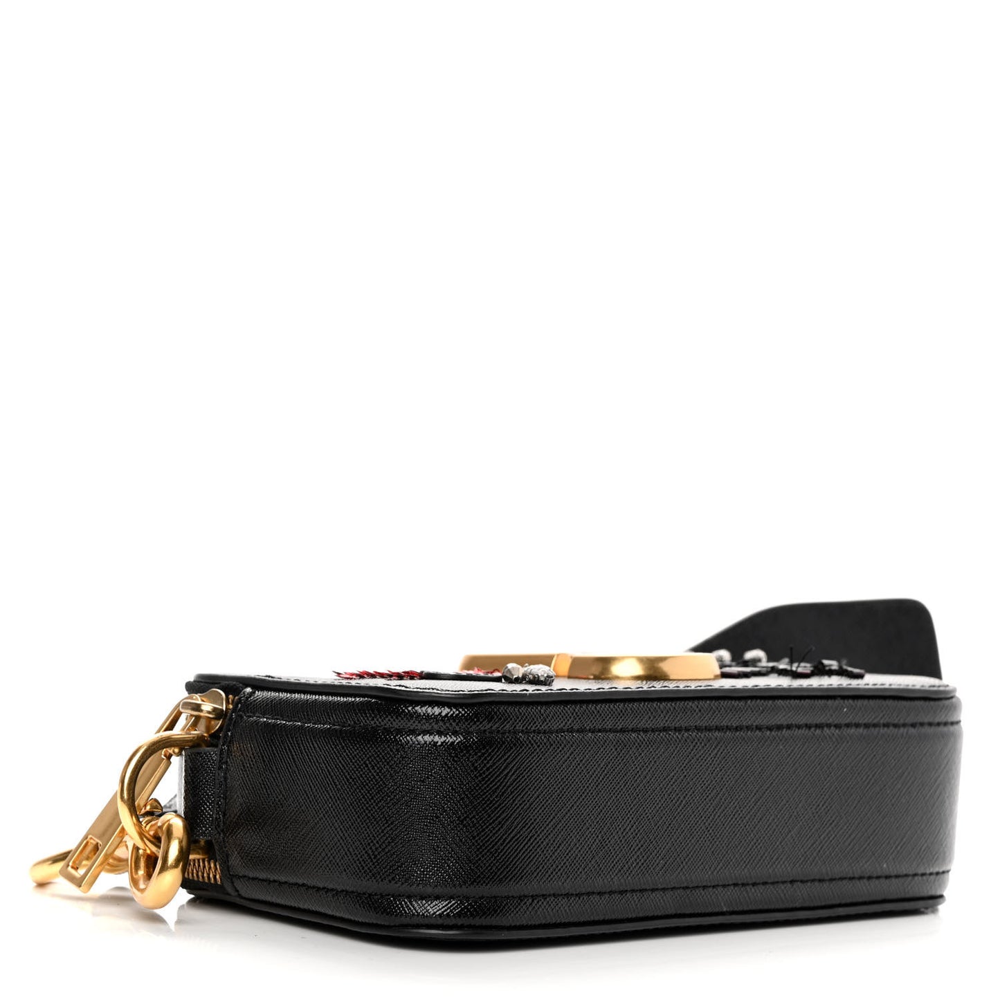 Saffiano Sequin Crystal Embellished Small Snapshot Camera Bag Black