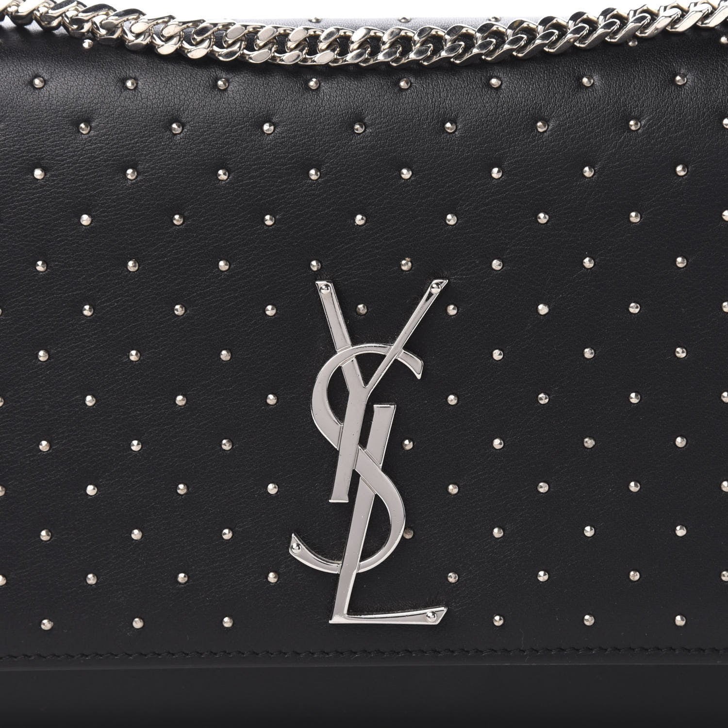 Saint Laurent Calfskin Studded Medium Monogram Satchel Black 10 of 10