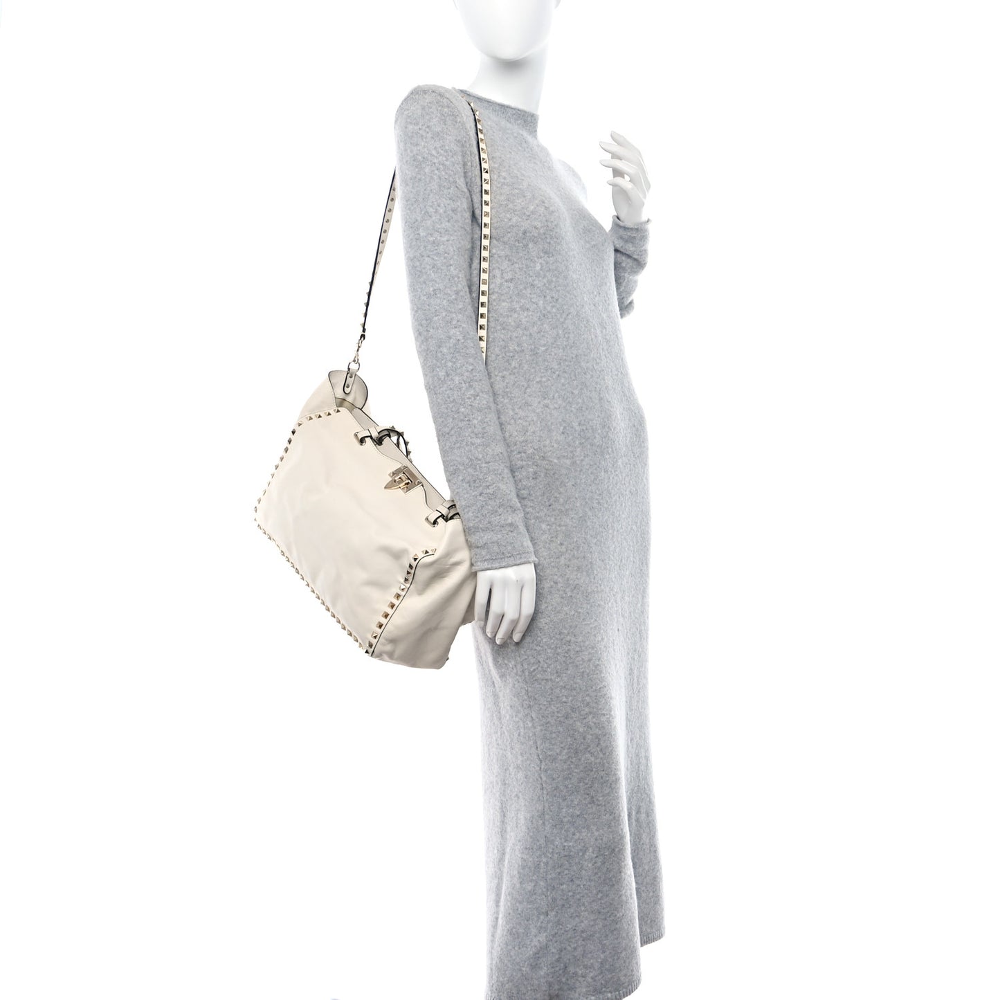 VALENTINO GARAVANI Vitello Medium Rockstud Tote Ivory