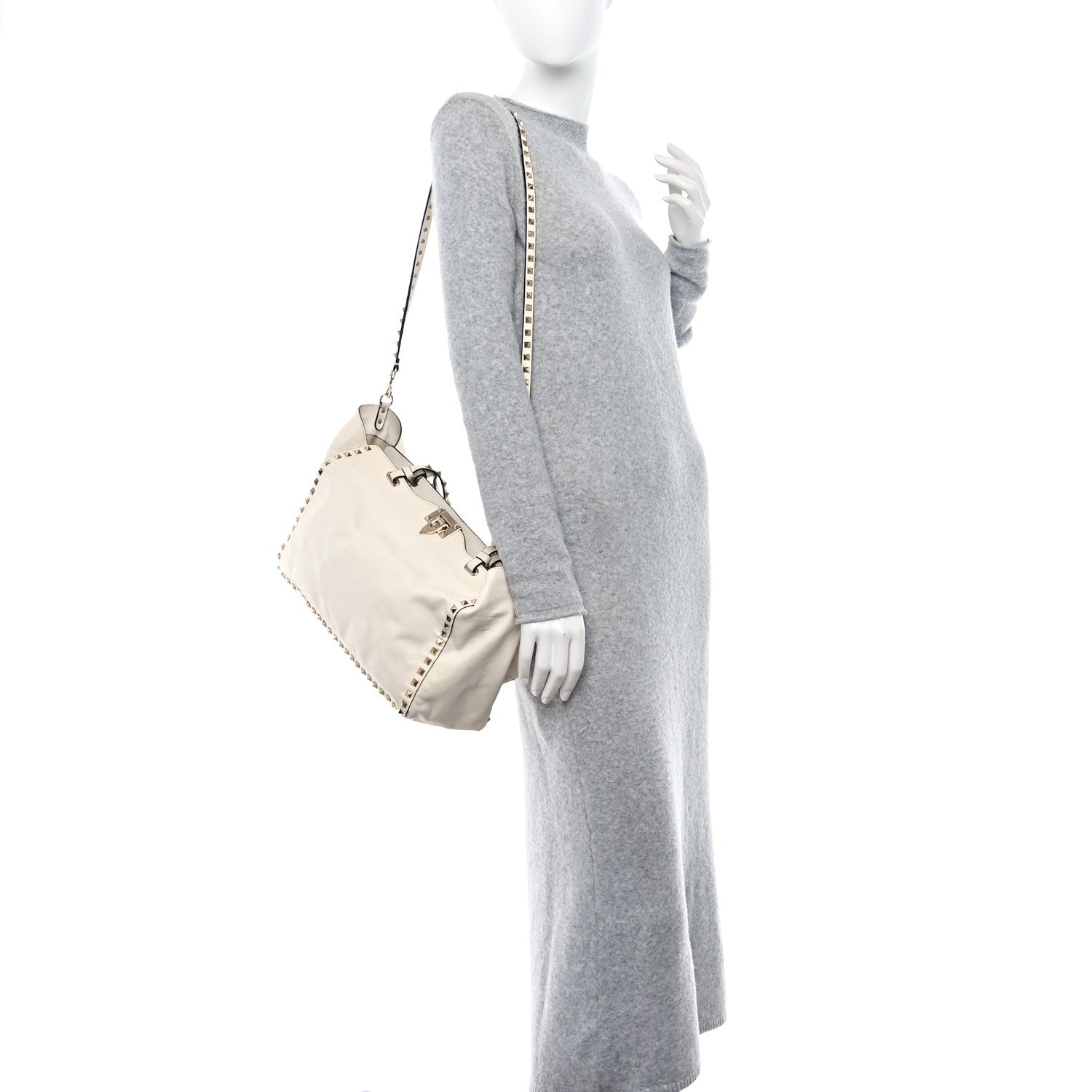 Valentino Garavani VALENTINO GARAVANI Vitello Medium Rockstud Tote Ivory 2 of 14