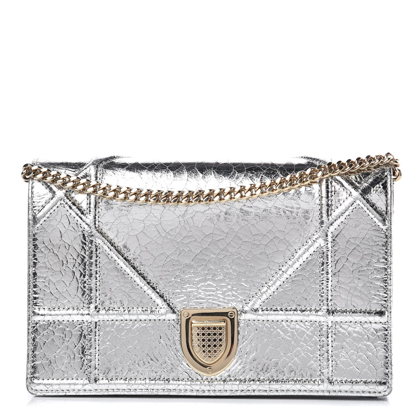 Metallic Ceramic Effect Deerskin Diorama Wallet on Chain Pouch Silver