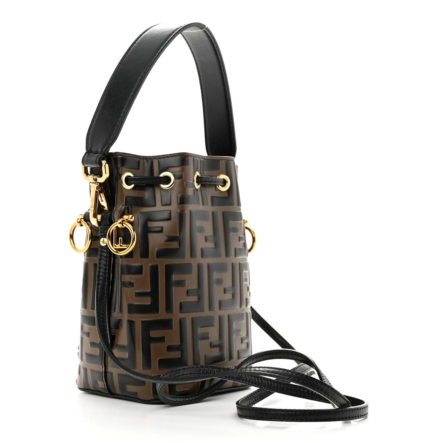 Vitello Liberty F is Fendi Bi-Color FF 1974 Embossed Mini Mon Tresor Bucket Bag Maya Black