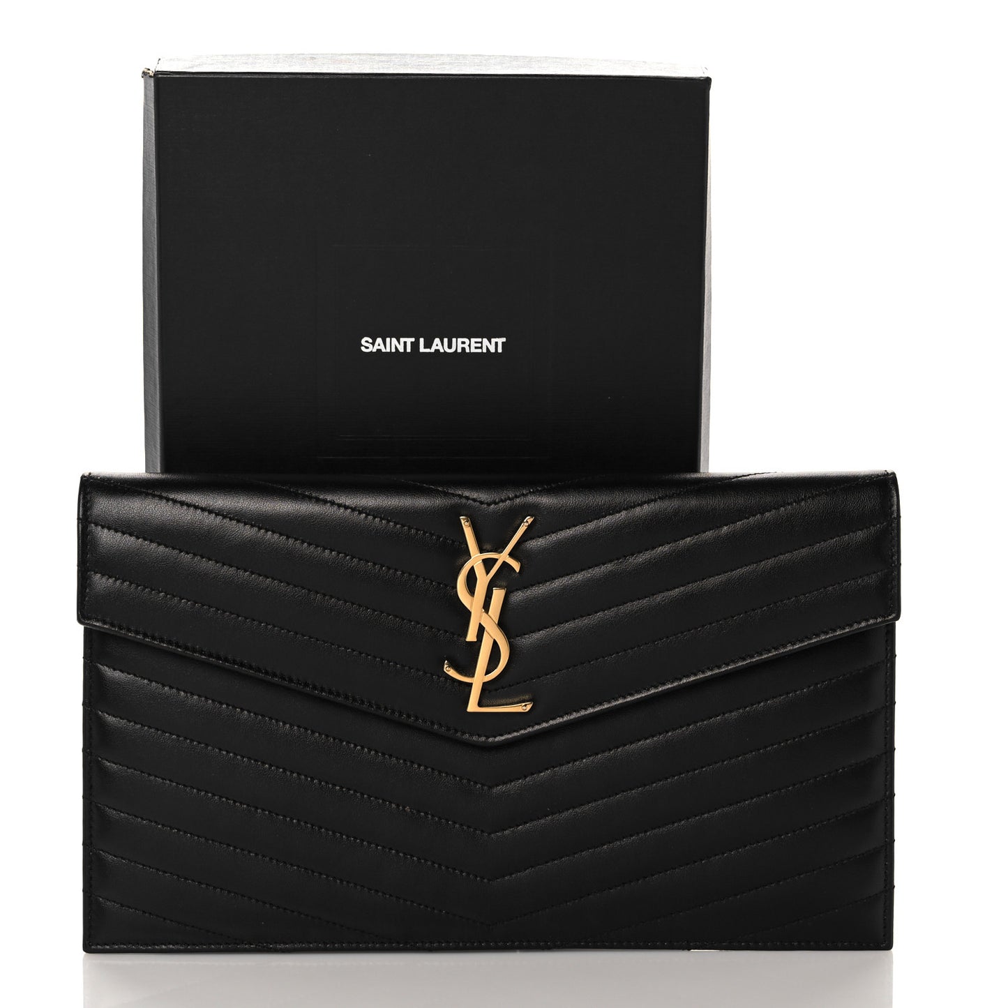 Calfskin Matelasse Chevron Monogram Uptown Clutch Black