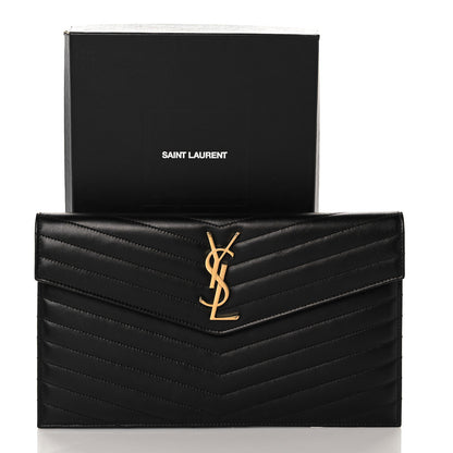 Saint Laurent Calfskin Matelasse Chevron Monogram Uptown Clutch Black 12 of 12