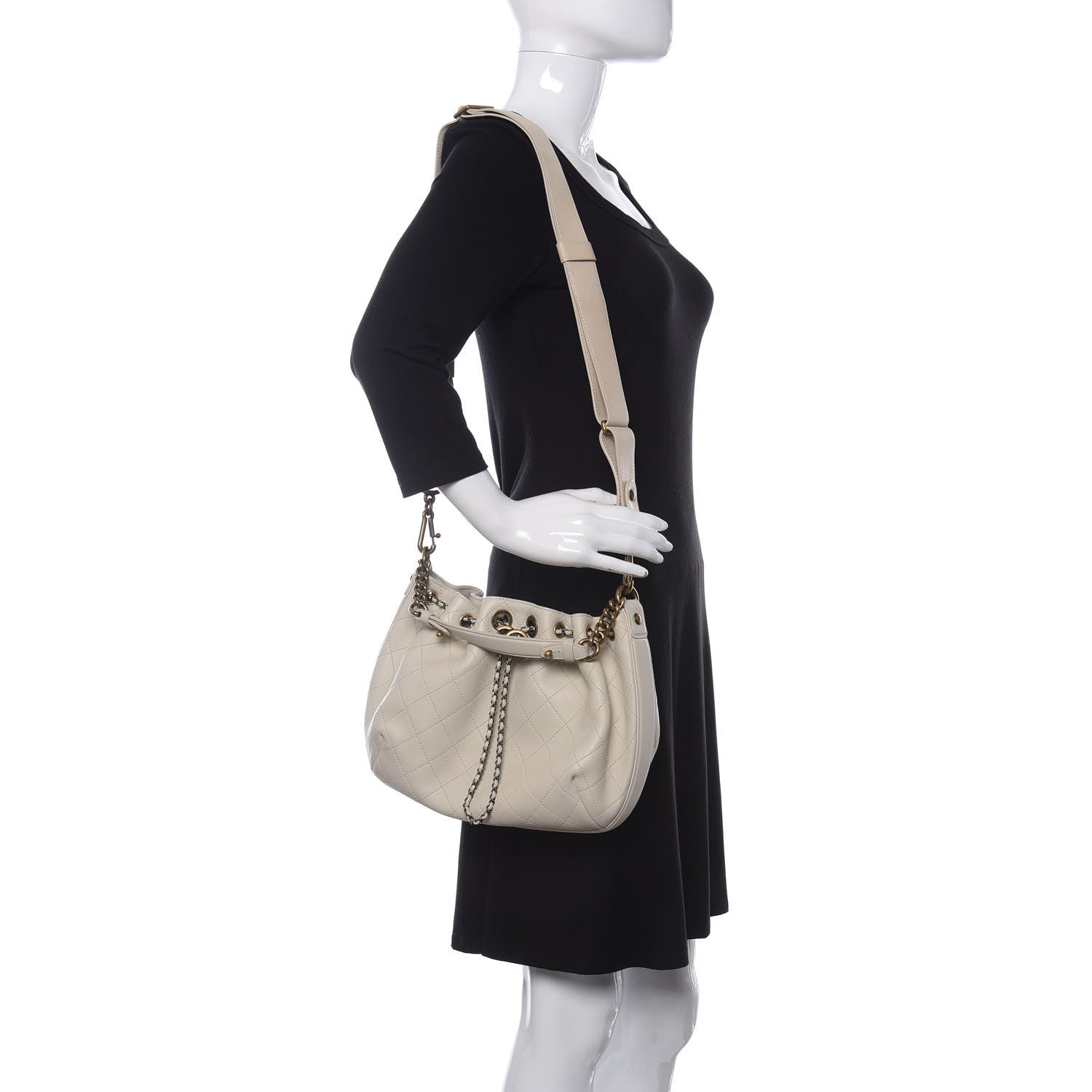 Chanel Calfskin Stitched Medium Drawstring CC Bag Ivory 2 of 9