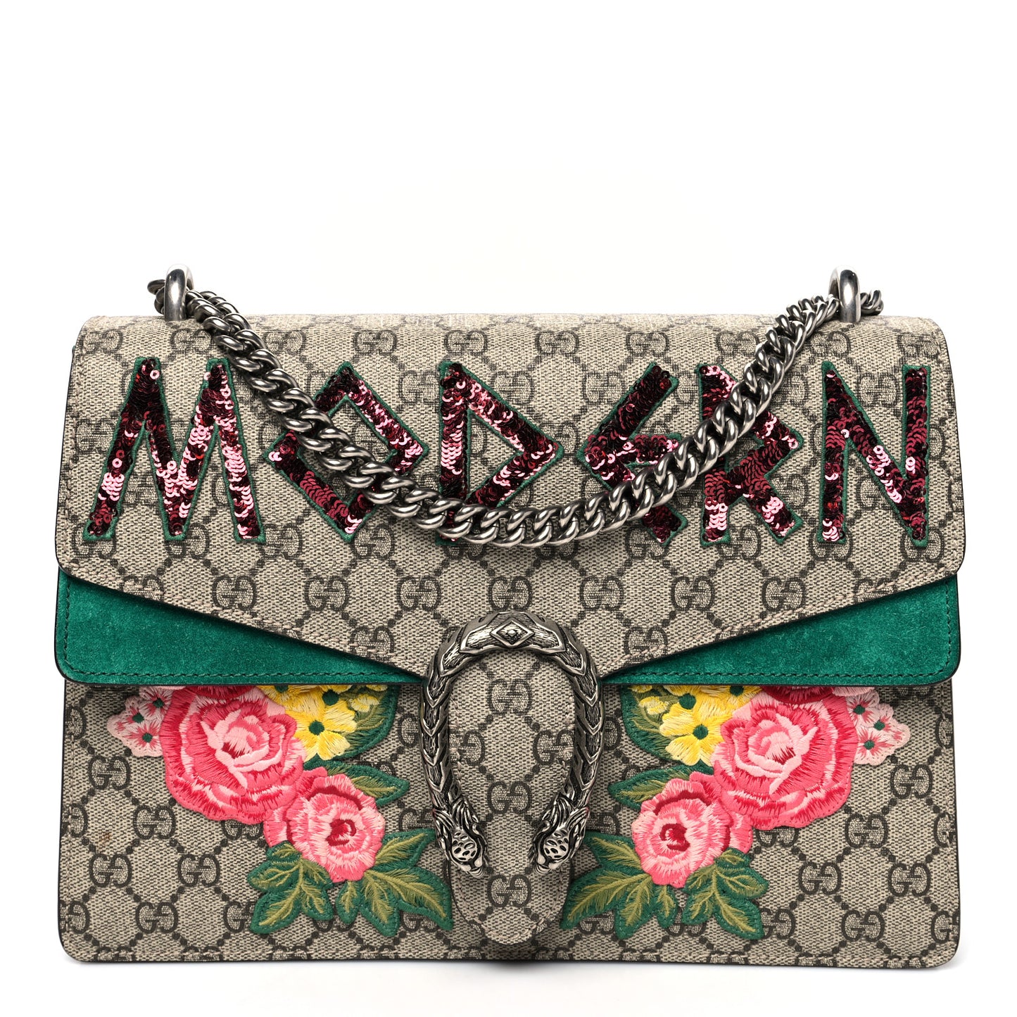 GG Supreme Monogram Embroidered Medium Dionysus Shoulder Bag Emerald