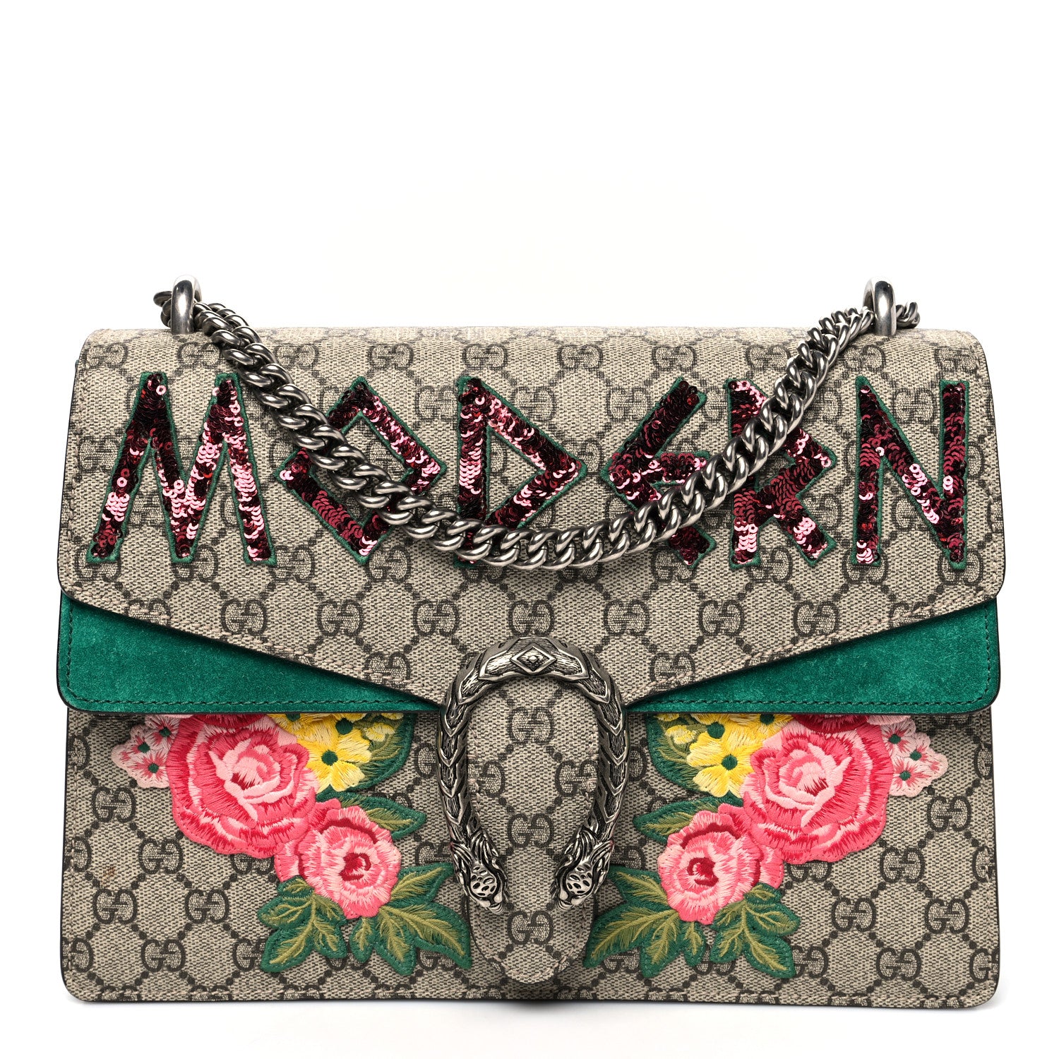 Gucci GG Supreme Monogram Embroidered Medium Dionysus Shoulder Bag Emerald 1 of 10