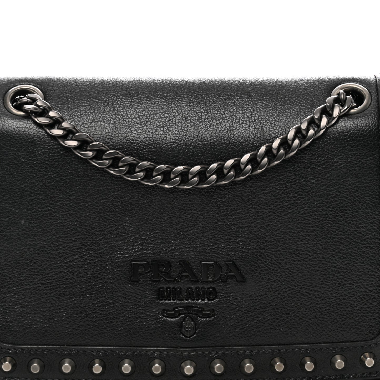 Glace Calfskin Studded Crossbody Black