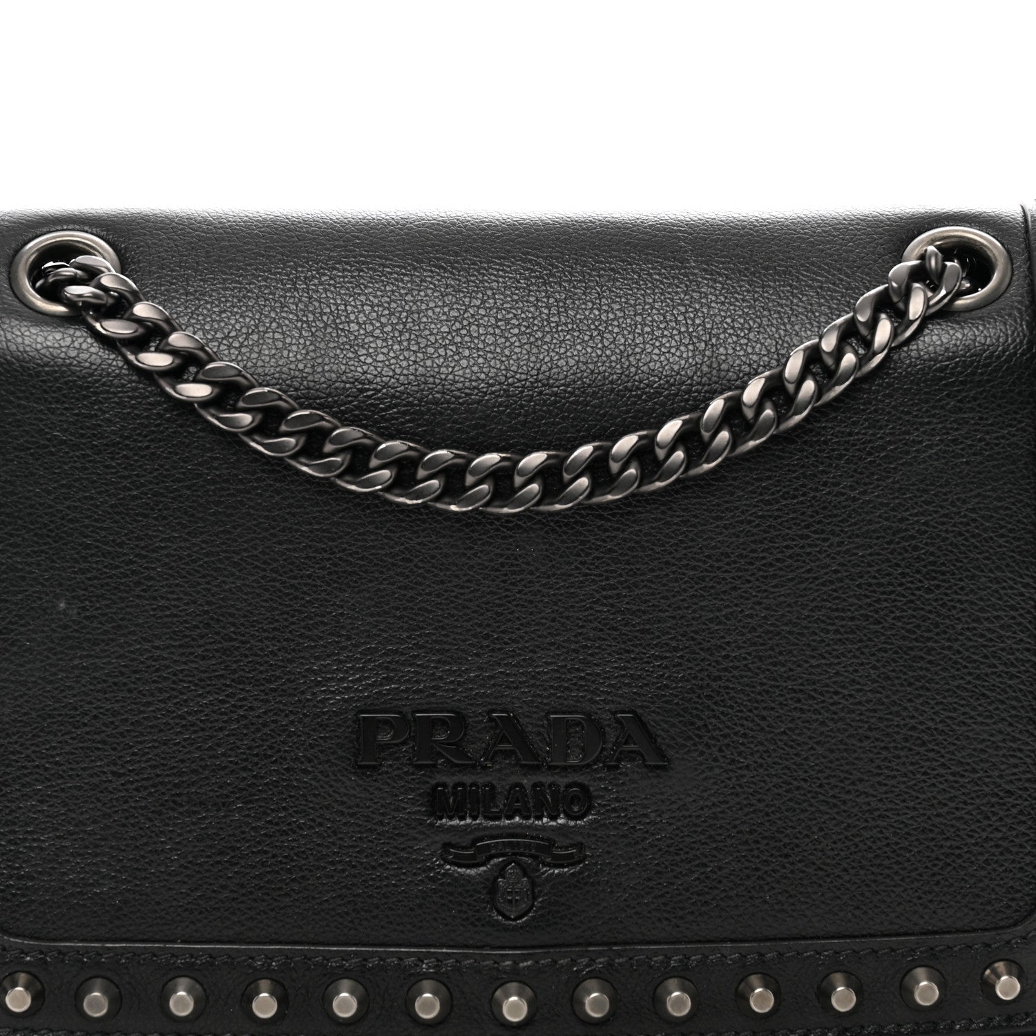 Prada Glace Calfskin Studded Crossbody Black 5 of 10