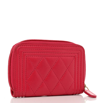 Chanel Lambskin Quilted Boy Zip Around Coin Purse Wallet Fuchsia 3 of 11
