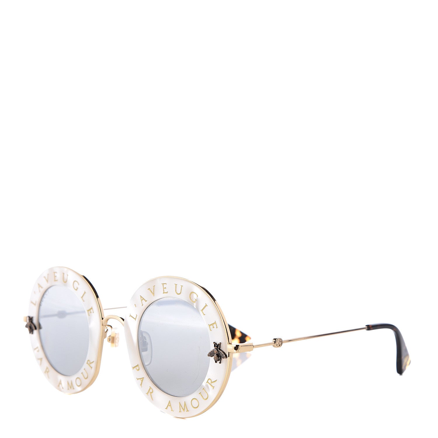 Gucci Metal L'Aveugle Par Amour Round Frame Sunglasses GG0113S White 1 of 8