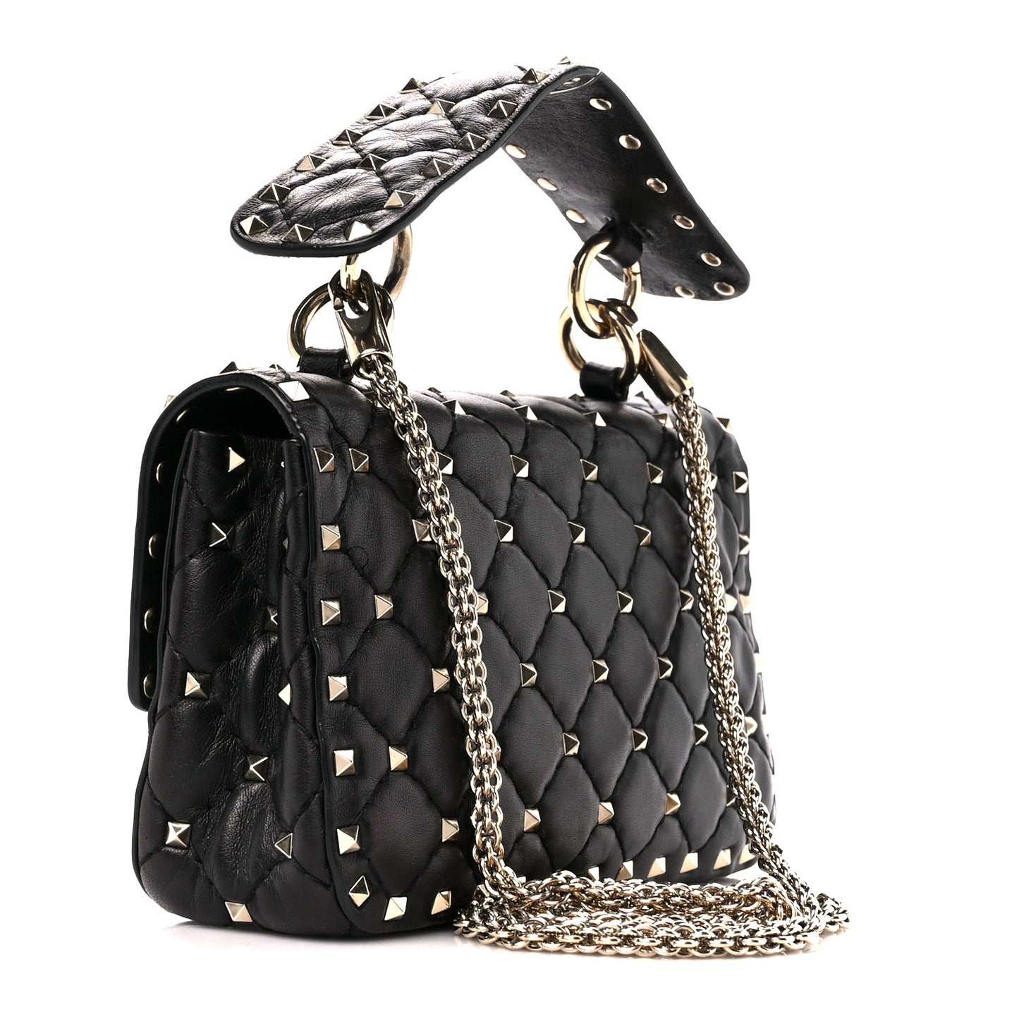 Lambskin Small Rockstud Spike Shoulder Bag Black