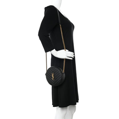 Saint Laurent Grain De Poudre Matelasse Chevron Quilted Round Vinyle Camera Bag Black 2 of 8
