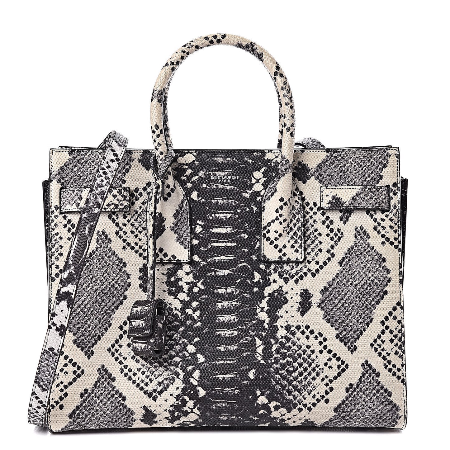 Python Calfskin Embossed Small Sac De Jour Black