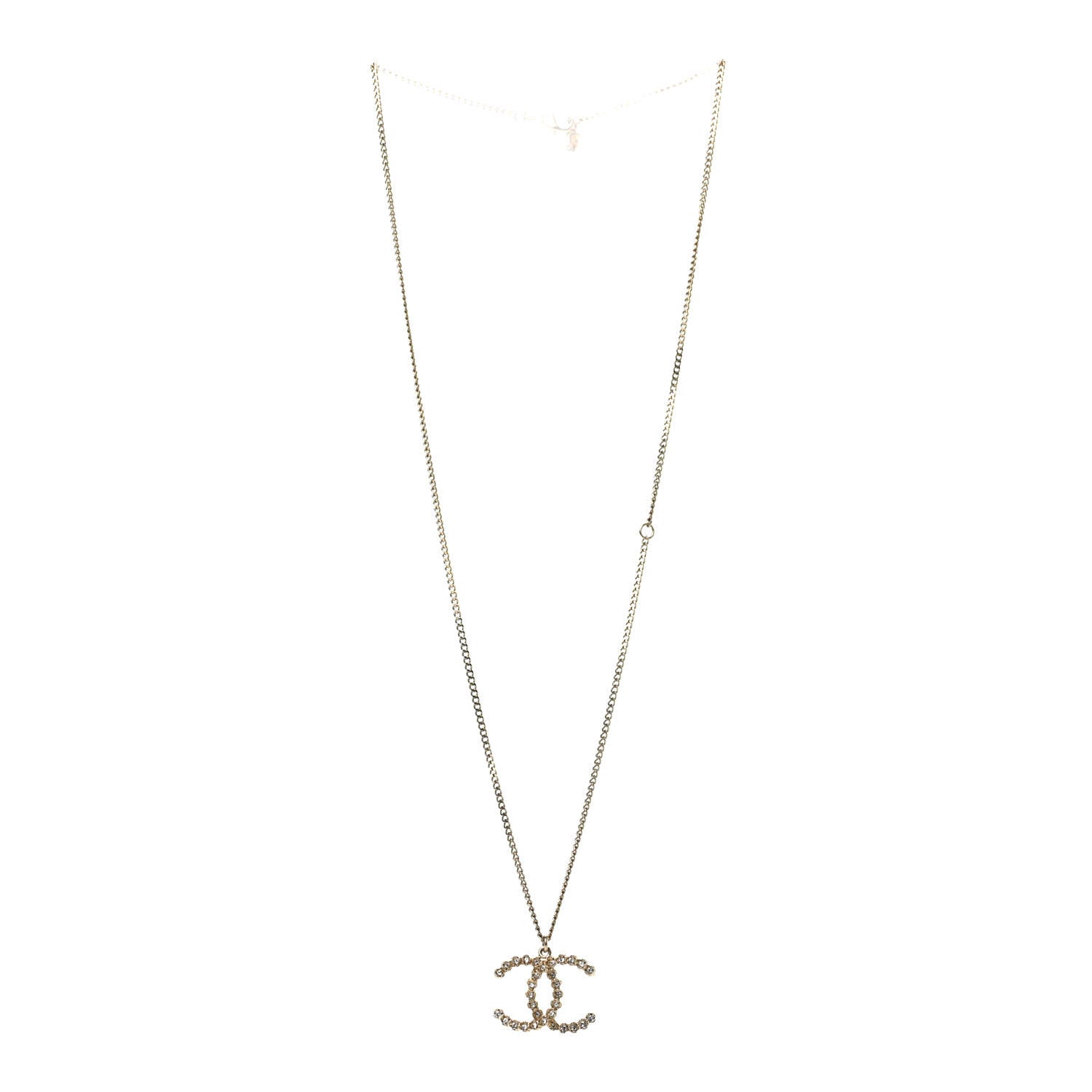 Chanel Crystal CC Pendant Necklace Gold 3 of 5