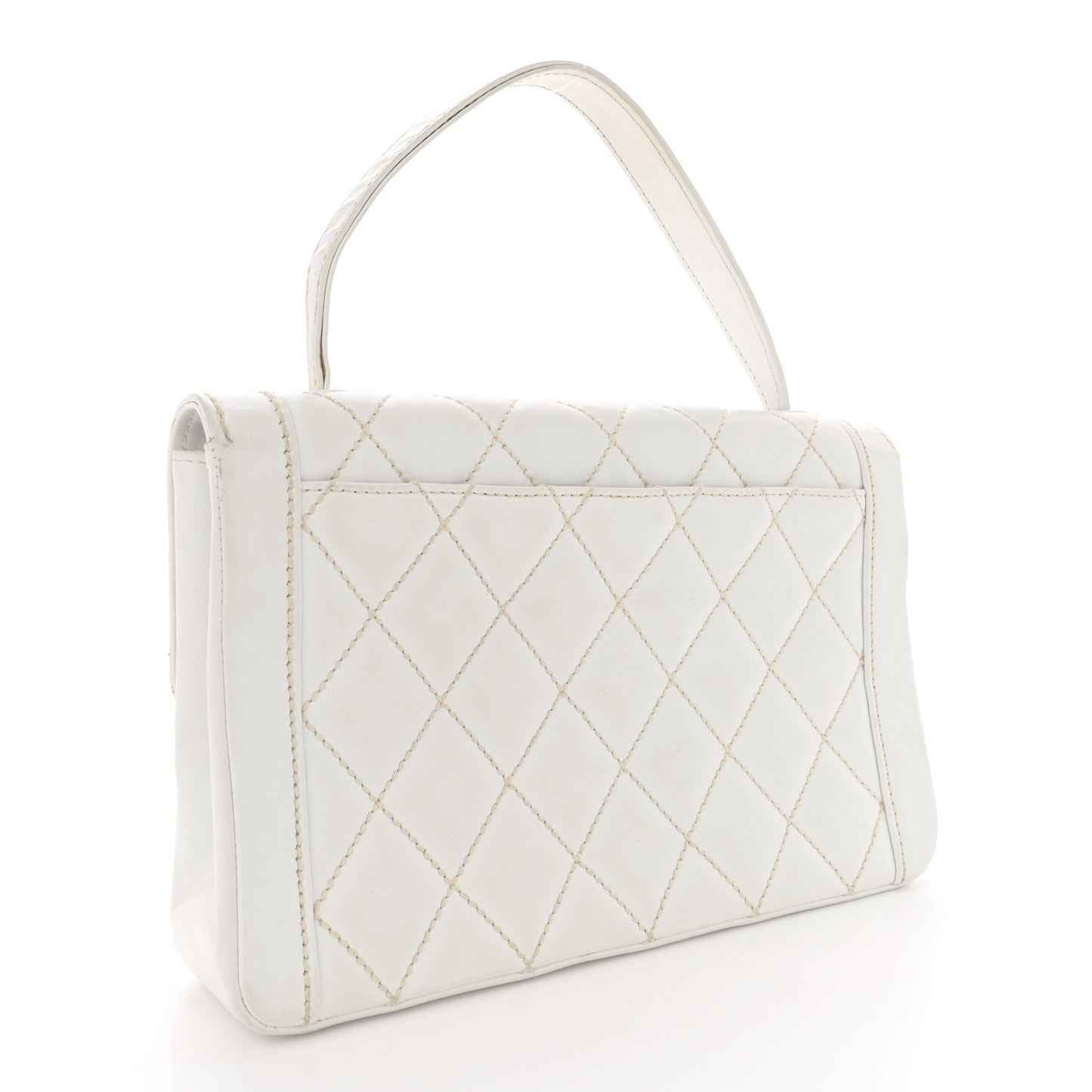 Calfskin Quilted Wild Stitch Large Flap White
