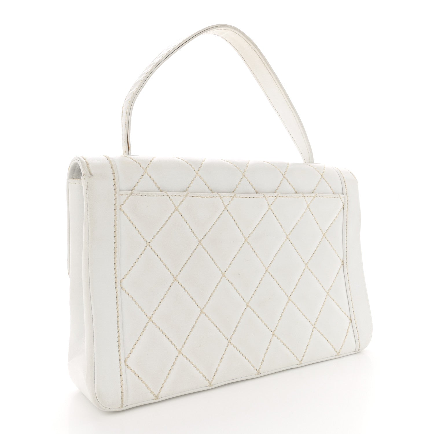 Chanel Calfskin Quilted Wild Stitch Large Flap White 3 of 17