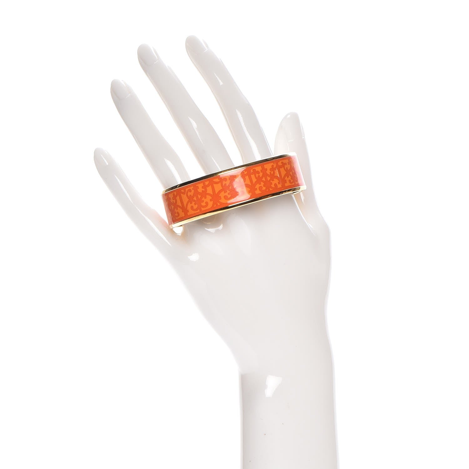 Hermes Enamel Printed Wide Balcon du Guadalquivir Bracelet 65 Promenade Orange 2 of 5