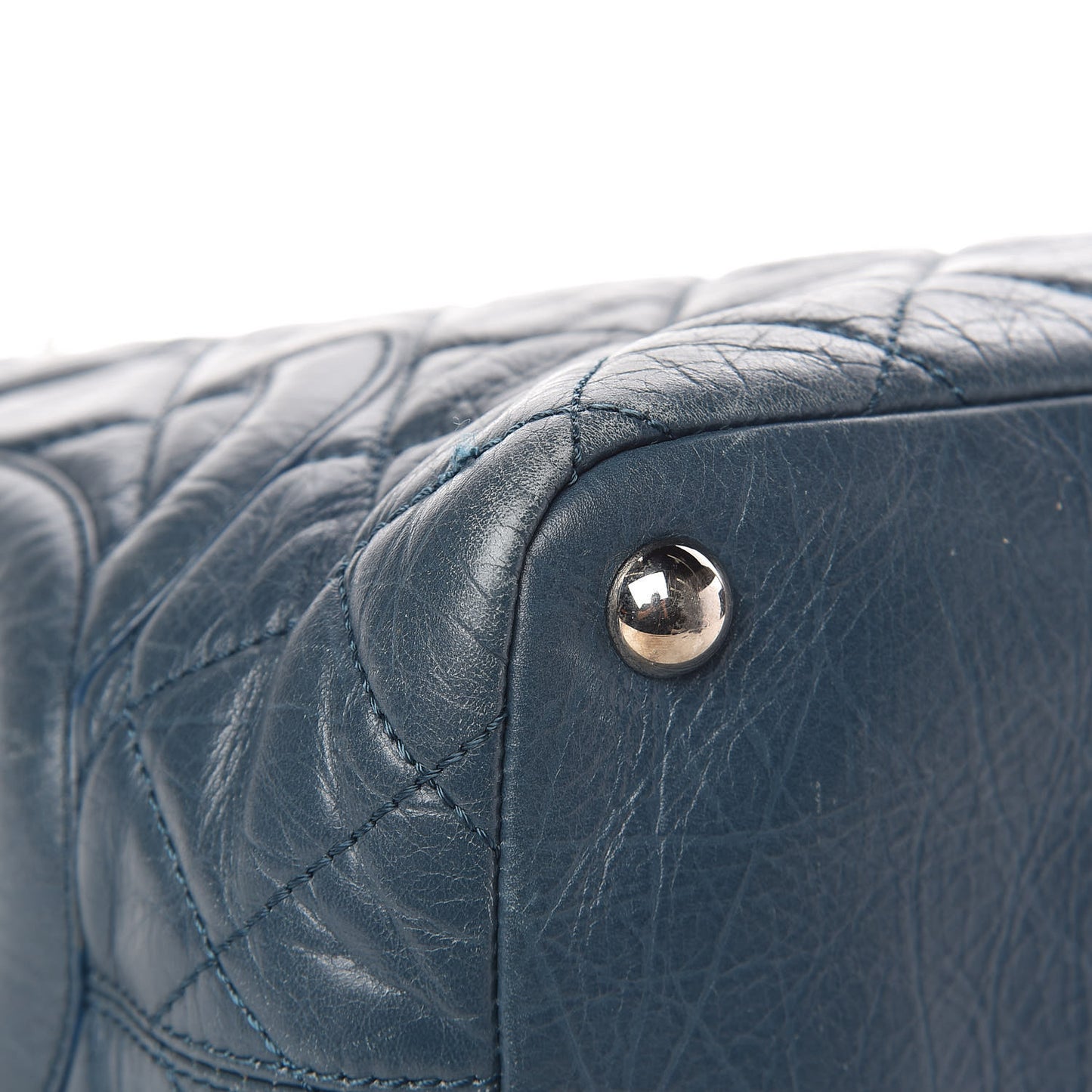 Aged Calfskin Quilted Large Cotton Club Tote Blue