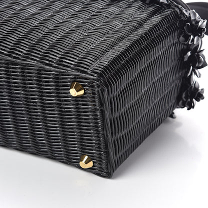 Prada Wicker Canvas Floral Embellished Shoulder Bag Black 9 of 9