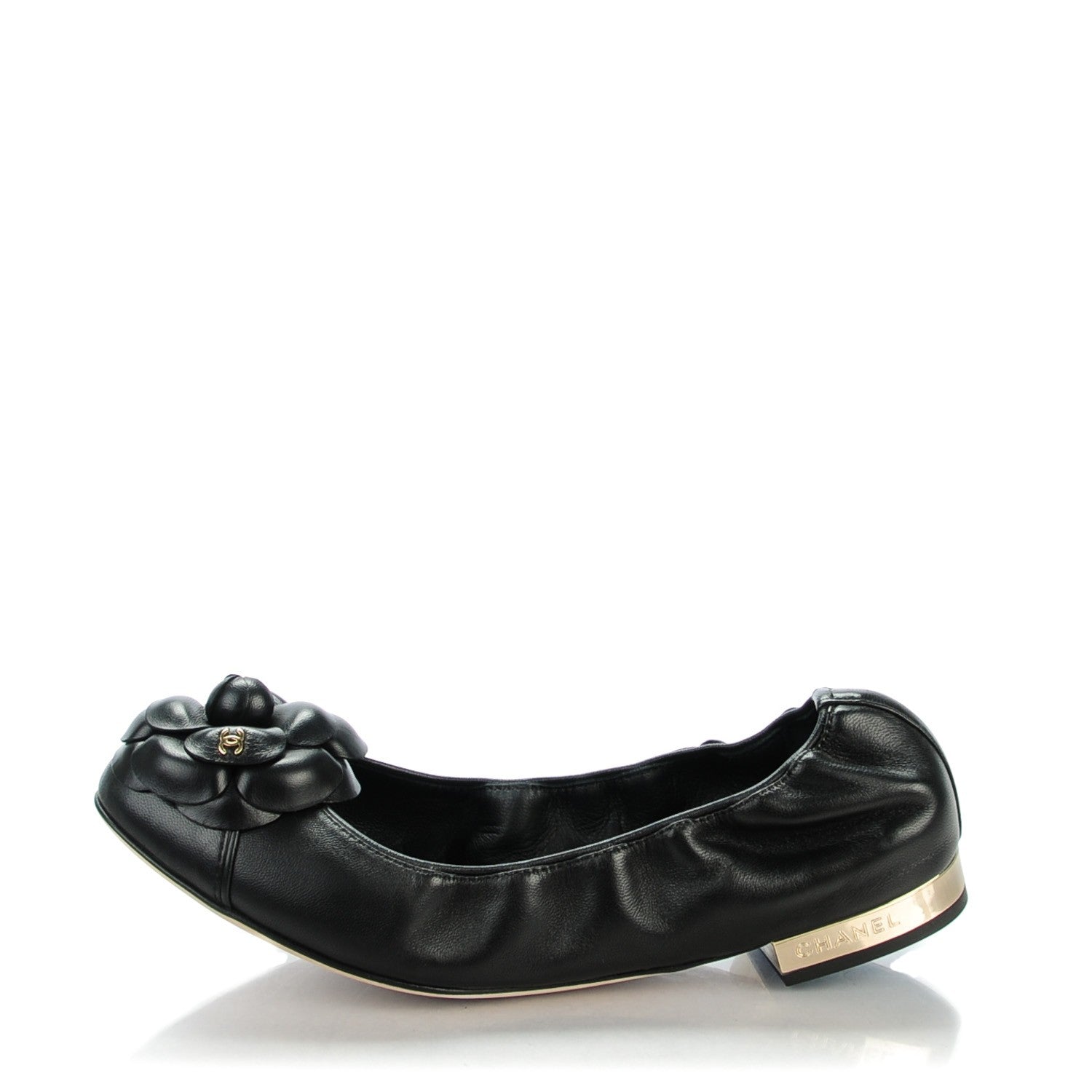 Chanel Lambskin Elastic Camellia Ballerina Flats 38 Black 1 of 8
