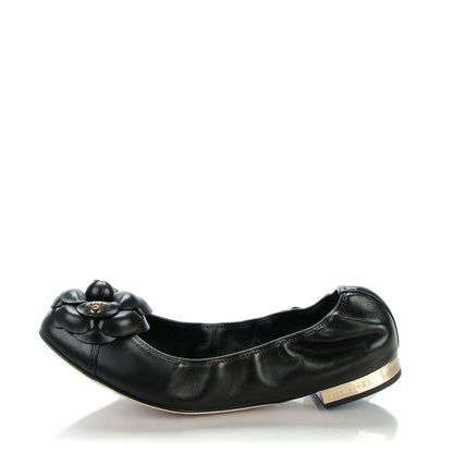 Chanel Lambskin Elastic Camellia Ballerina Flats 38 Black 1 of 8