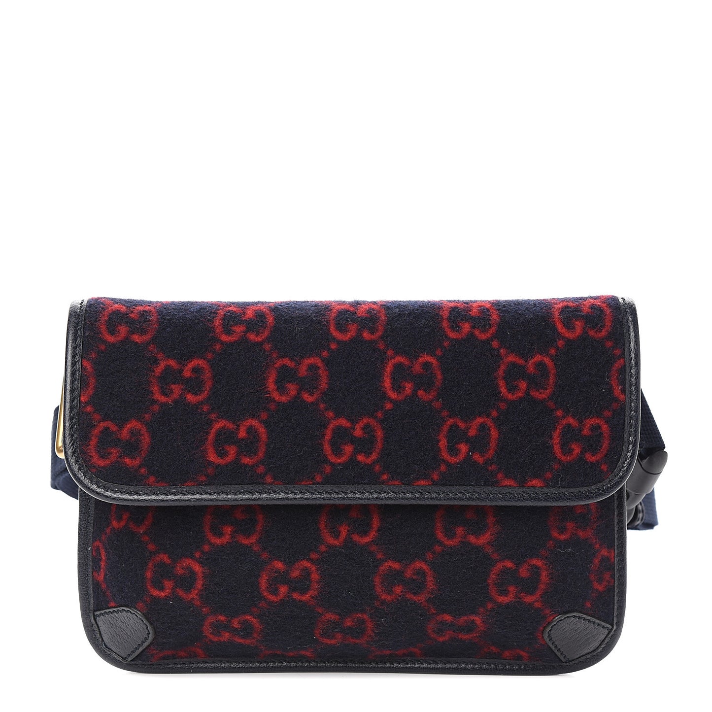 Covered Wool GG Monogram Slim Belt Bag Navy Red