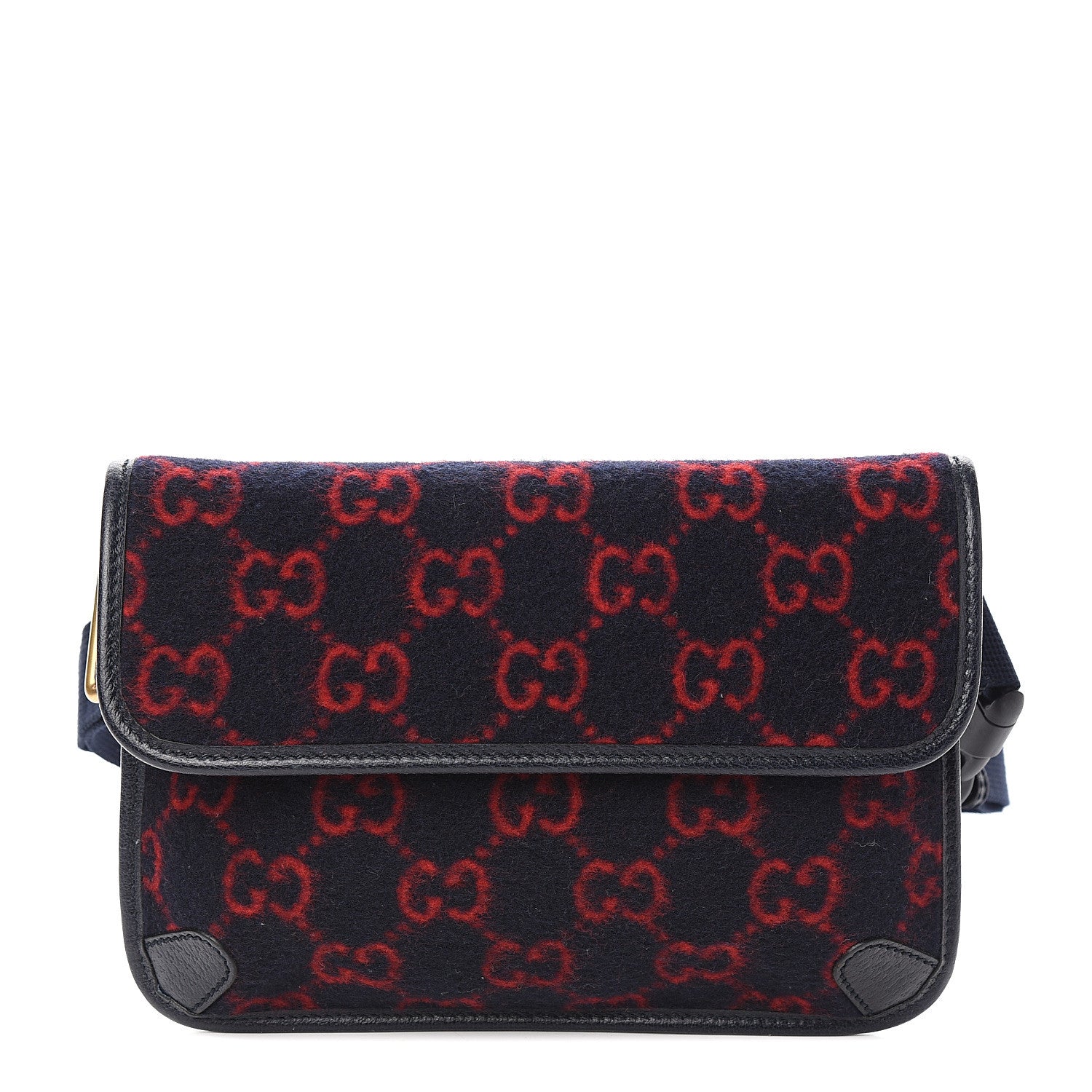 Gucci Covered Wool GG Monogram Slim Belt Bag Navy Red 1 of 10