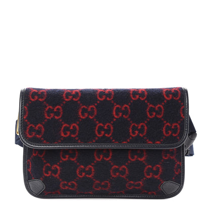 Gucci Covered Wool GG Monogram Slim Belt Bag Navy Red 1 of 10