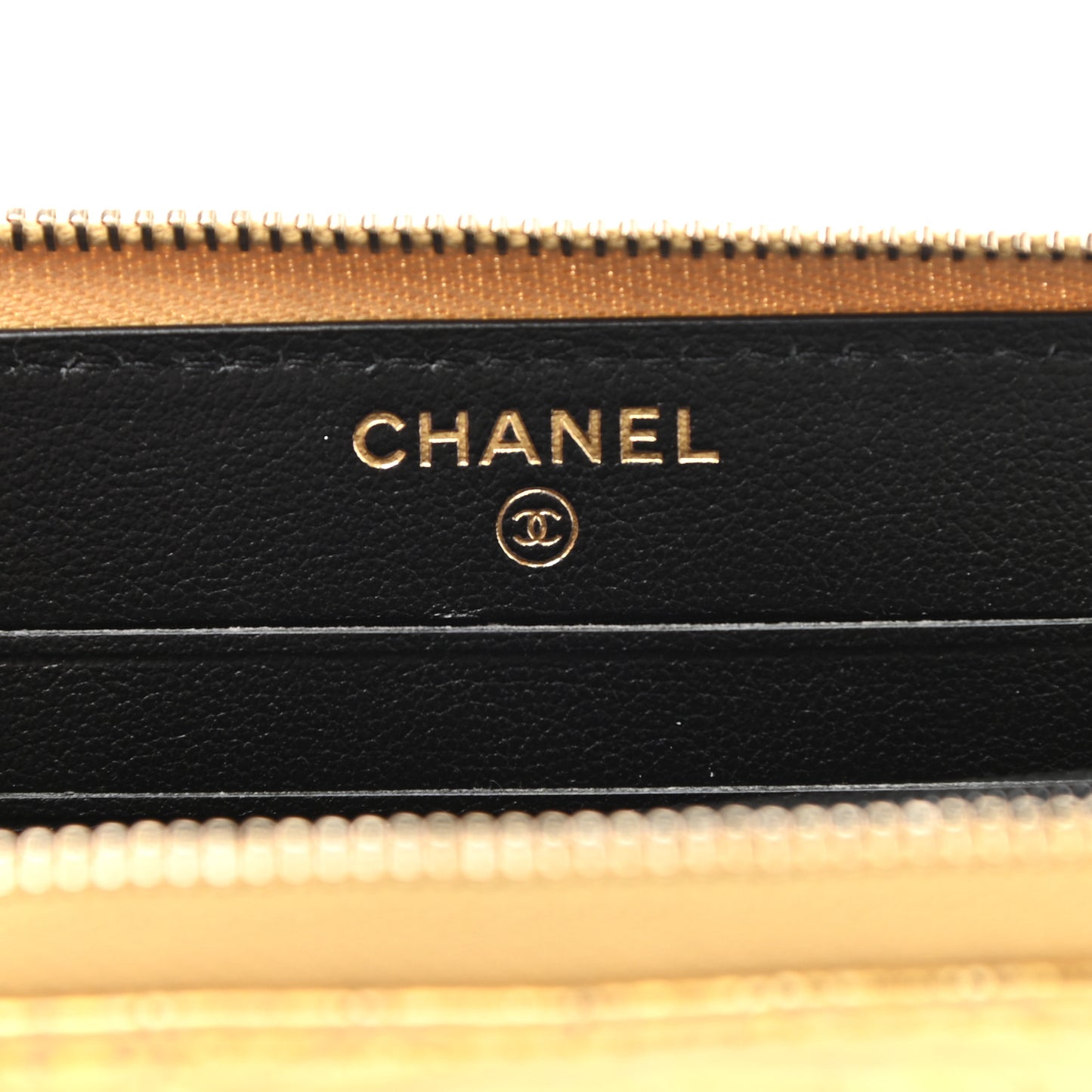 Metallic Calfskin Crocodile Embossed Small Cocodile Zip Wallet Gold