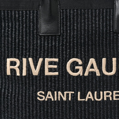 Saint Laurent Raffia Linen Calfskin Rive Gauche Tote Black 7 of 18
