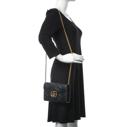 Gucci Calfskin Matelasse GG Marmont Chain Wallet Black 2 of 7