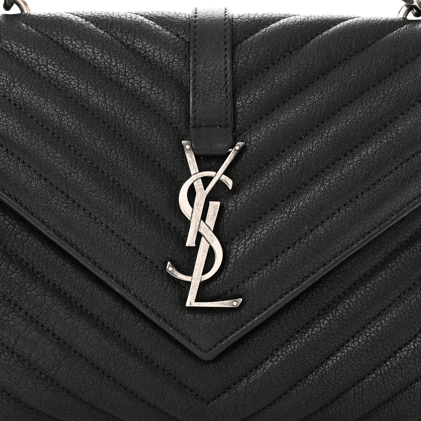 Sheepskin Matelasse Chevron Monogram Medium College Bag Black