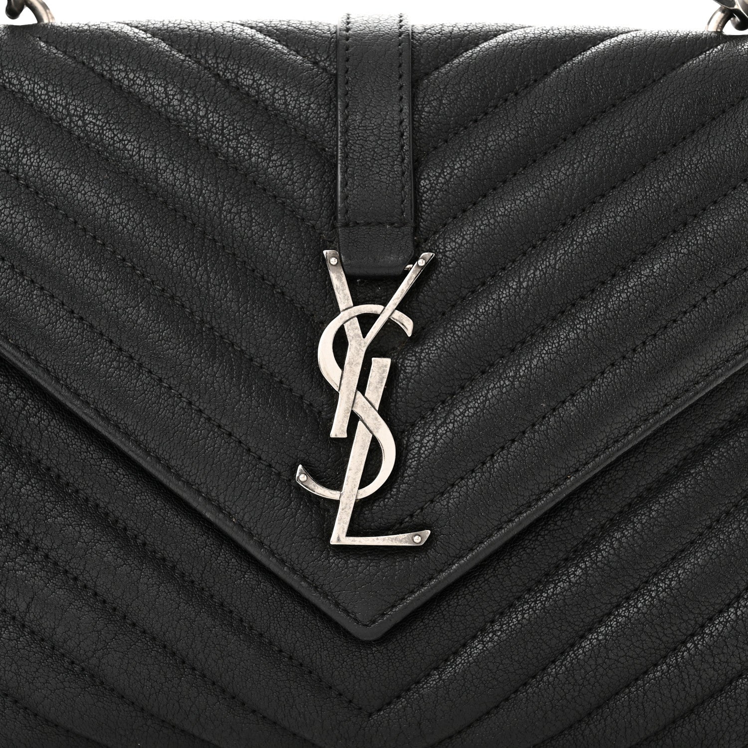 Saint Laurent Sheepskin Matelasse Chevron Monogram Medium College Bag Black 8 of 13