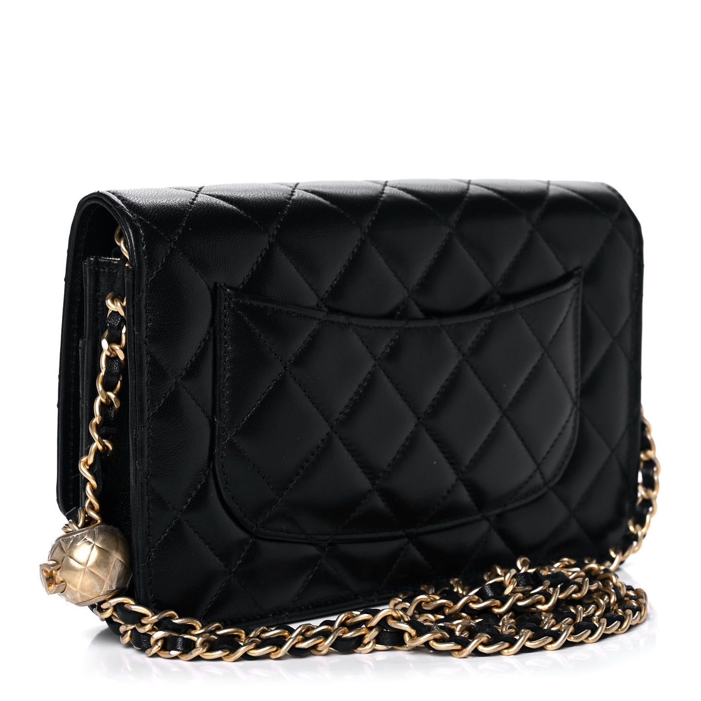 Lambskin Quilted CC Pearl Crush Wallet on Chain WOC Black