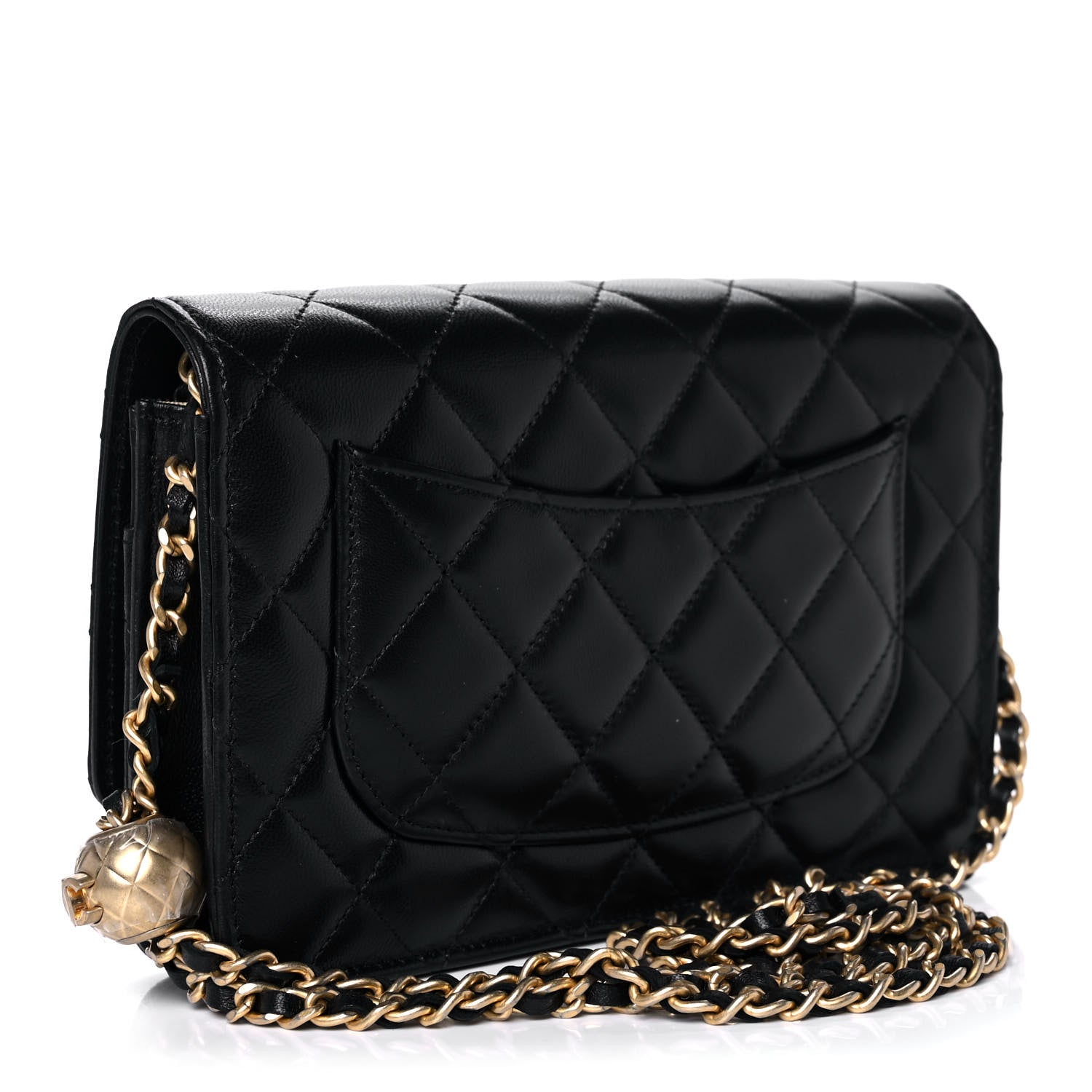 Chanel Lambskin Quilted CC Pearl Crush Wallet on Chain WOC Black 3 of 14