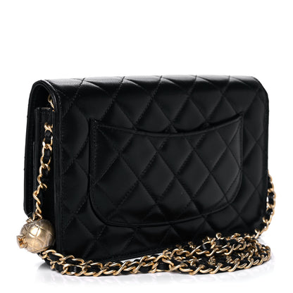 Chanel Lambskin Quilted CC Pearl Crush Wallet on Chain WOC Black 3 of 14