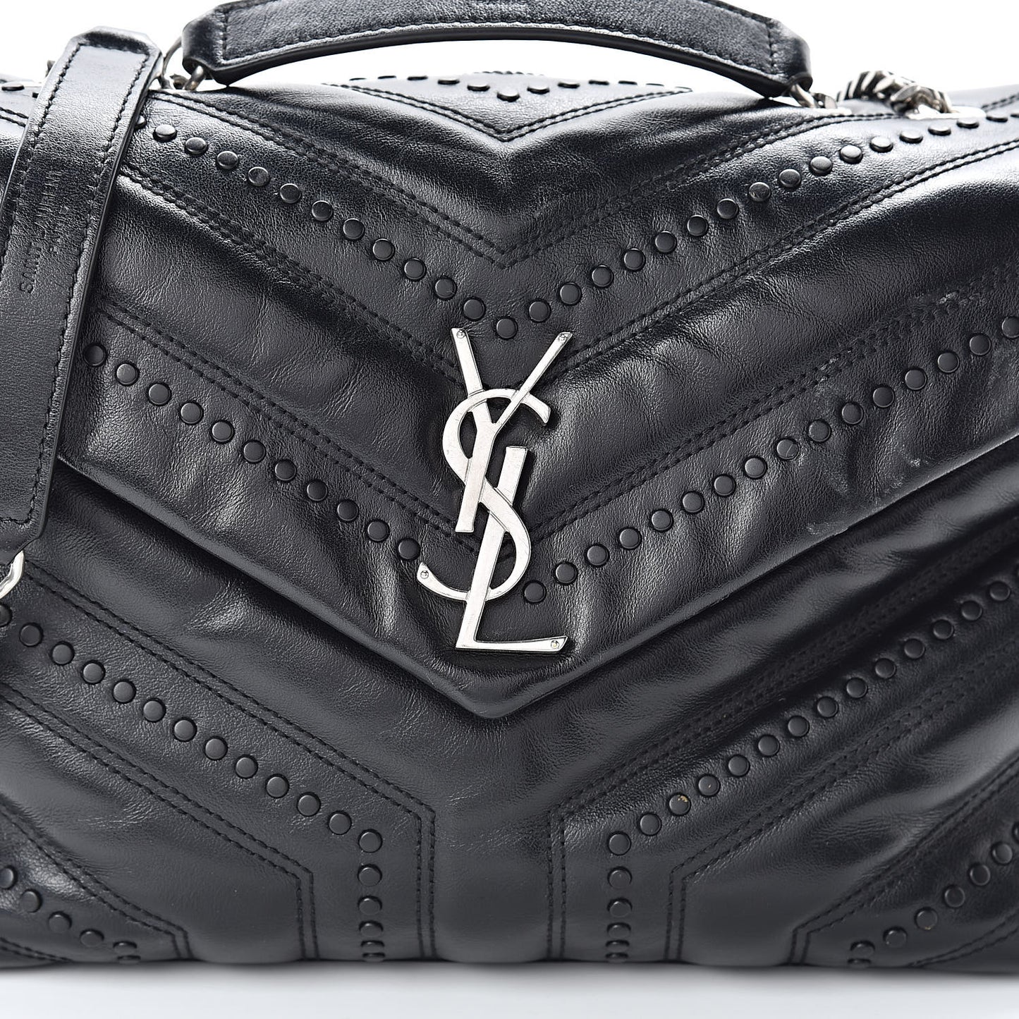Calfskin Y Quilted Studded Monogram Small Loulou Chain Satchel Black