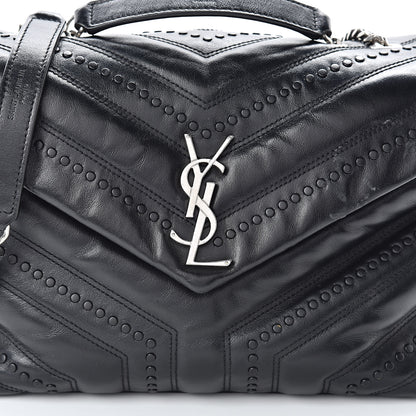 Saint Laurent Calfskin Y Quilted Studded Monogram Small Loulou Chain Satchel Black 9 of 15
