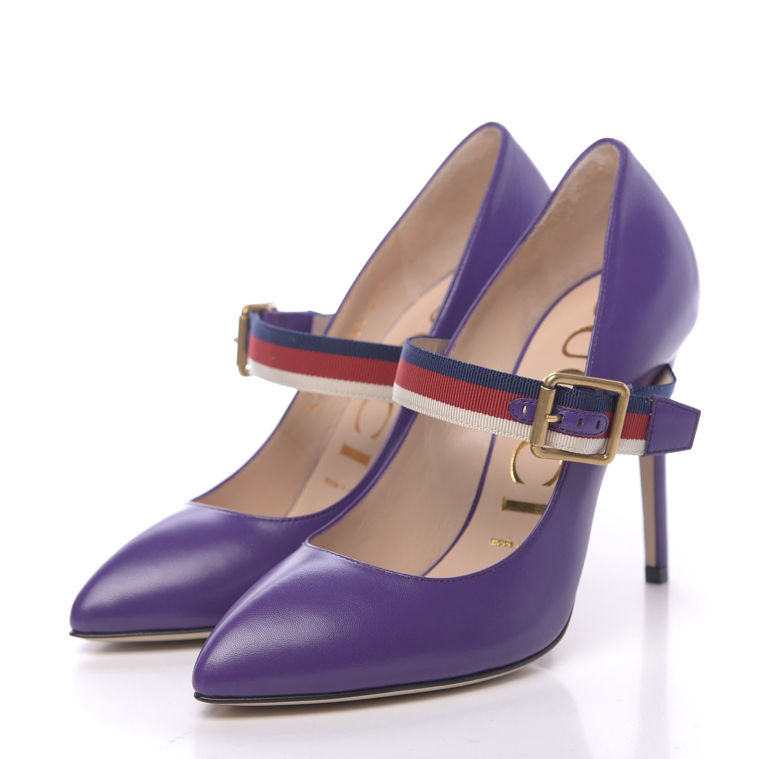 Gucci Malaga Kid Sylvie High Heel Pumps 36.5 Shine Purple 3 of 9