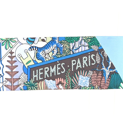 Hermes Silk Animapolis Maxi Twilly Slim Bleu Vert White 3 of 4