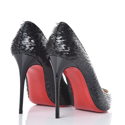 Christian Louboutin Patent Pigalle Follies Fringed Crow 100 Pumps 37.5 Black 4 of 8
