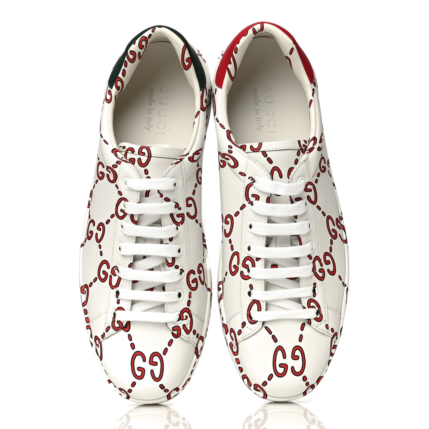 Calfskin GucciGhost Print Mens Ace Sneakers 8.5 White Hibiscus Red