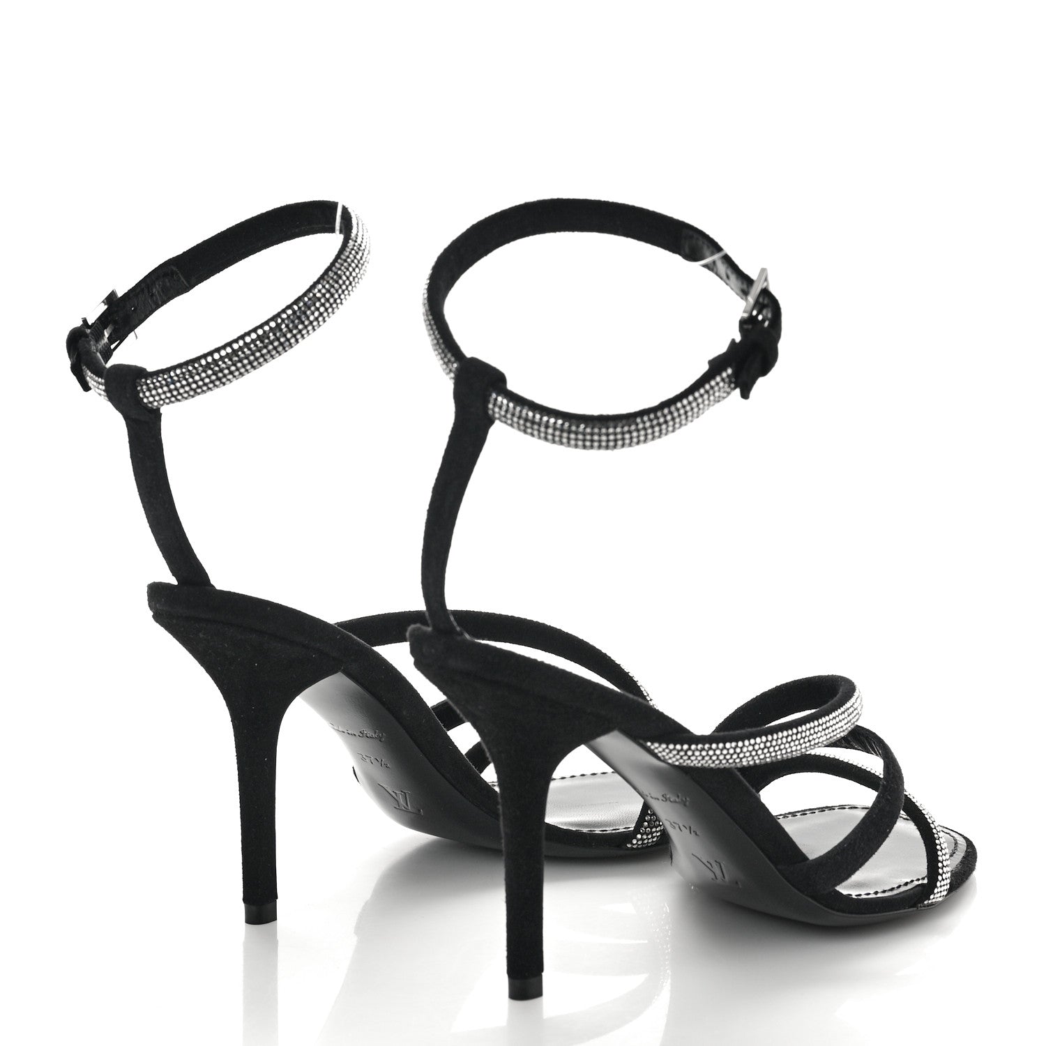 Louis Vuitton Suede Goat Rhinestone Appeal Sandals 37.5 Black 2 of 8