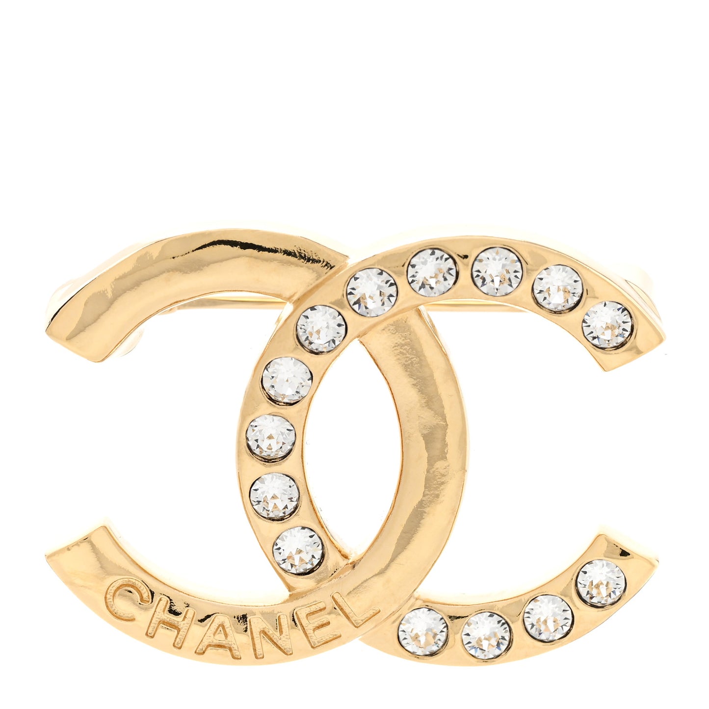 Metal Crystal CC Brooch Light Gold