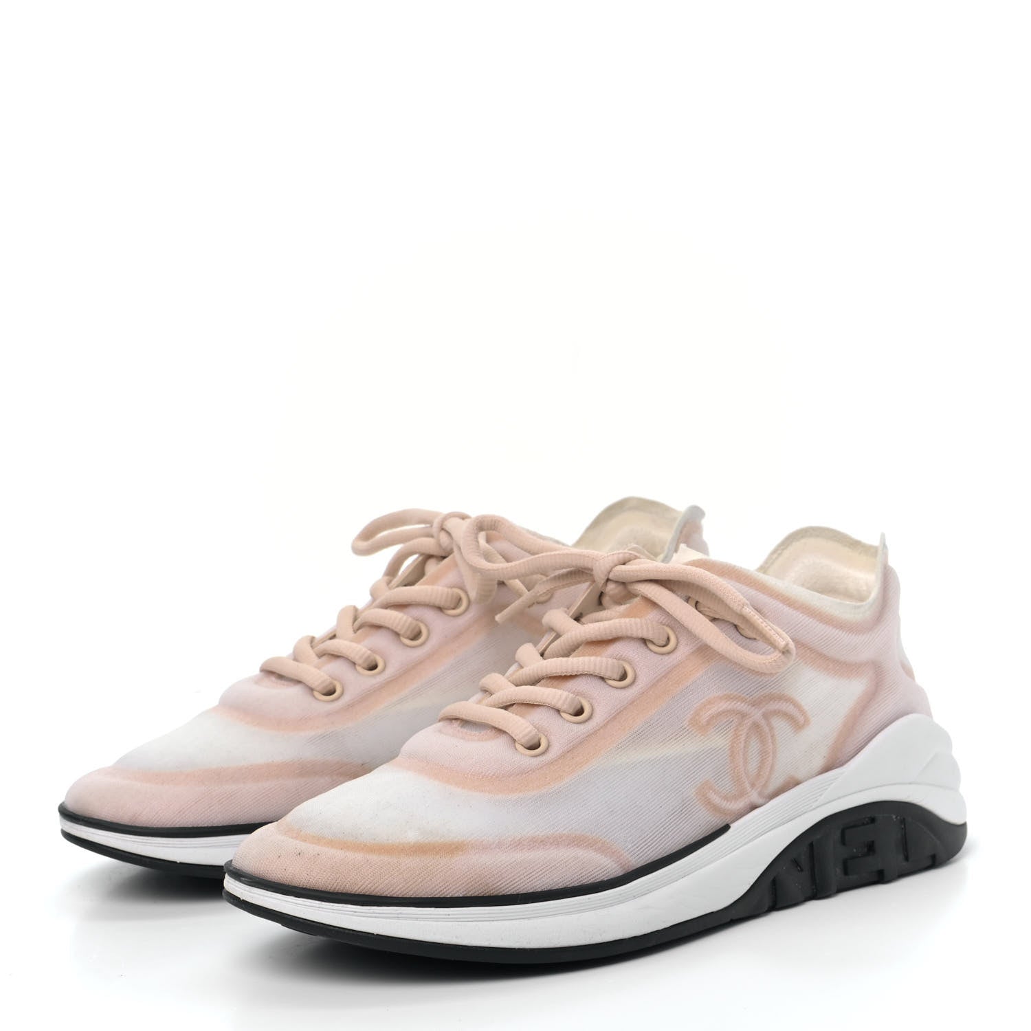 Chanel Lycra Fabric CC Sneakers 37.5 White Beige 2 of 10