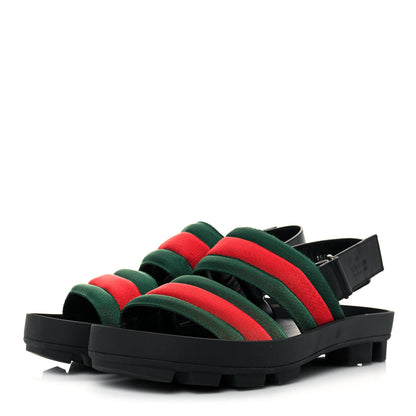 Gucci Nylon Cirano Lux Web Mens Cleat Sole Slingback Sandals 6.5 Green Red Black 3 of 9