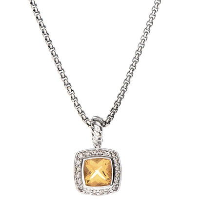 David Yurman Sterling Silver Diamond Citrine 7mm Petite Albion Pendant Necklace 1 of 6